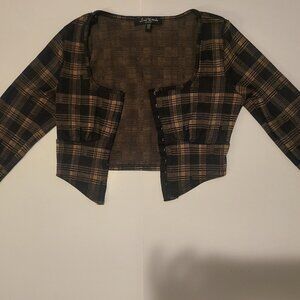 Mixed Threads Brown/Black Plaid Long-Sleeve Corset-Style Bustier